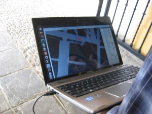 Luis Merino on a laptop screen