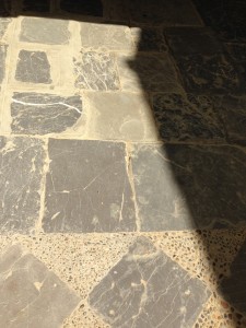 from chequer flagstone/cobbles in concrete to natural flagstones