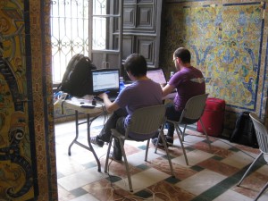 Jie Shen and Ioannis Marras at work in the Royal Alcázar in Seville, September 2014